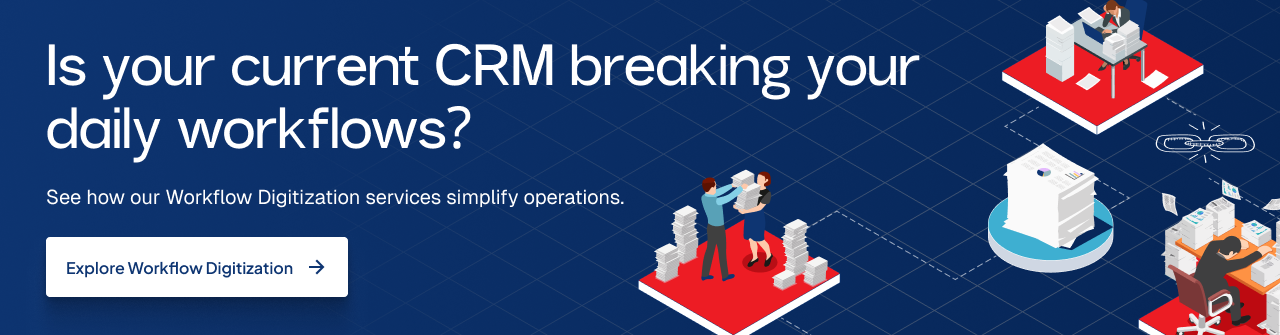 Side-by-side comparison of custom CRM and off-the-shelf CRM highlighting flexibility, workflows, scalability, and features.
